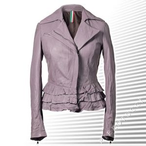 Pierotucci Lilac Vera Pelle 100% Leather Asymmetrical Zip Biker Jacket 